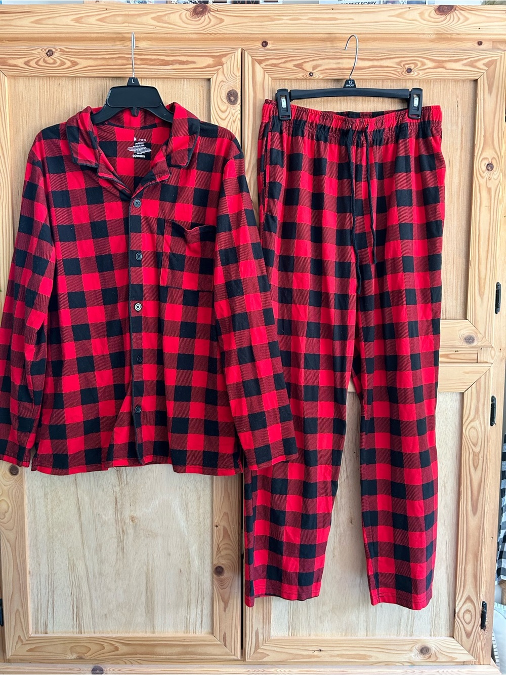 Mens Pajamarama Red and Black Buffalo Plaid Pajama Set Sz M
